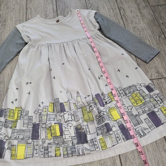 Tea Collection Girls Gray Long-Sleeve Cityscape Dress Size 8 - Picture 7 of 11